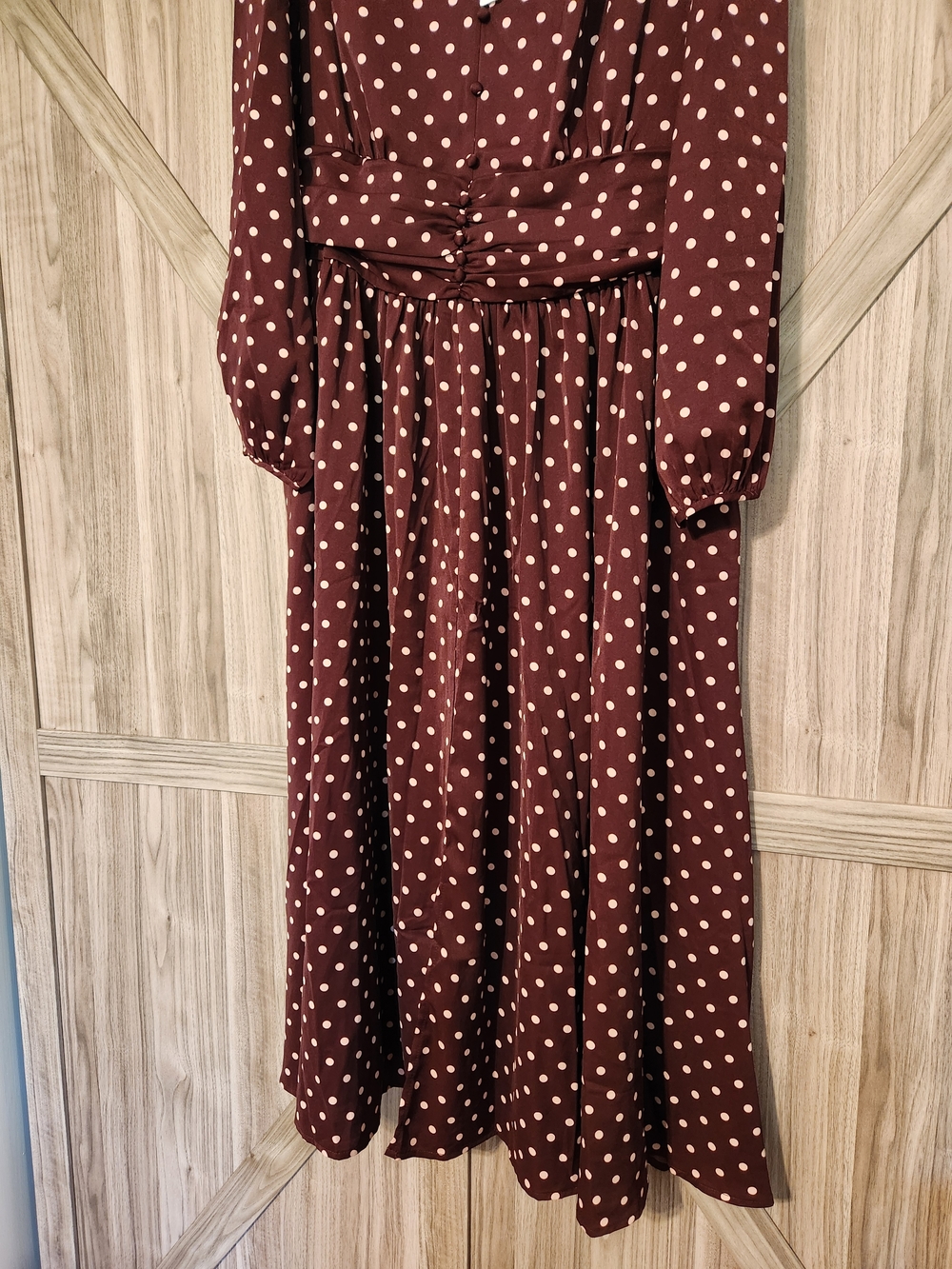 Brand New w/ tags Polka Dot Burgundy Long-Slve Wrap Midi Dress by Ritera Design - Picture 4 of 4